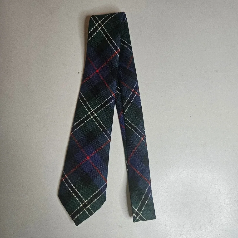 Rose Clan Tartan Wool Tie Made in Scotland Green Blue Plaid Necktie 100% Wool